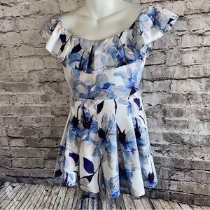 Floral Off-Shoulder Top - Blue and White